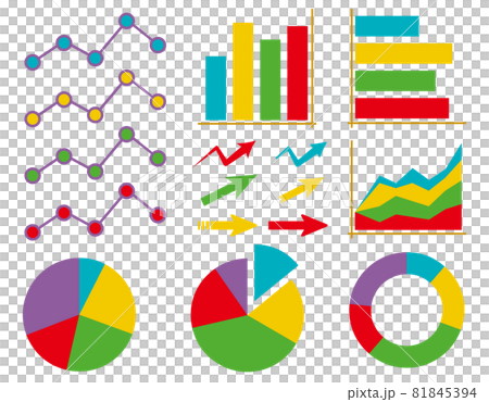 圖形/數學（一組彩色線圖、條形圖、餅圖和箭頭） 81845394