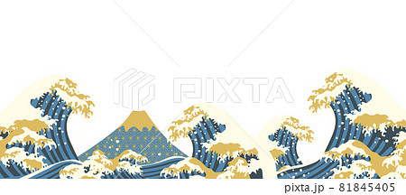 カッコいい 波と富士山の背景イラストのイラスト素材