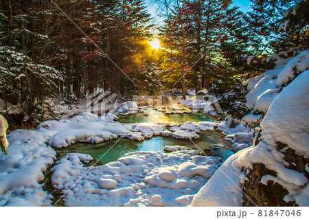 長野県　冬の唐沢鉱泉源泉 81847046