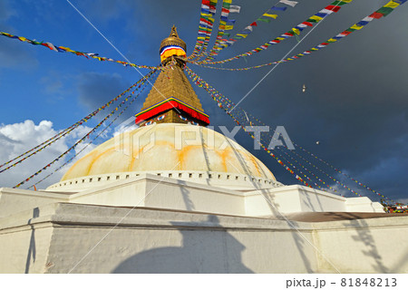 Buddhist shrine Boudhanath Stupa with Buddha wisdom eyes in Kathmandu, Nepal Buddhist shrine Boudhanath Stupa with Buddha wisdom eyes in Kathmandu, Nepal 81848213