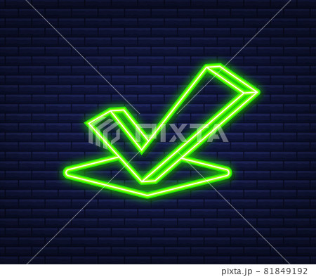 Checkmark neon icon. Red approved sticker on white background. Vector stock illustration. Checkmark neon icon. Red approved sticker on white background. Vector stock illustration. 81849192