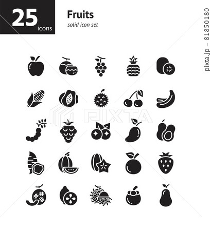 Fruits solid icon set. Vector and Illustration. Fruits solid icon set. Vector and Illustration. 81850180