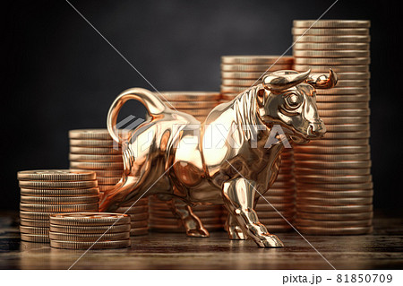 Golden bull and coins . Financial investment in bull market and growth of stock market concept. 81850709
