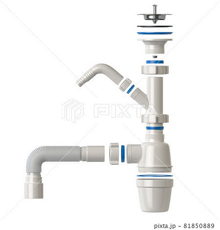 Siphon with bottle trap structure and parts isolated on white. Siphon with bottle trap structure and parts isolated on white. 81850889