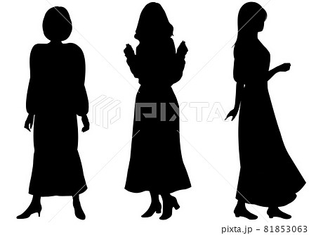 女性 シルエット 3人のイラスト素材