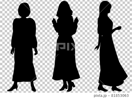 女性 シルエット 3人のイラスト素材