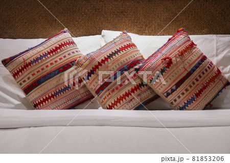 Comfortable pillows on bed in the bedroom. Comfortable pillows on bed in the bedroom. 81853206