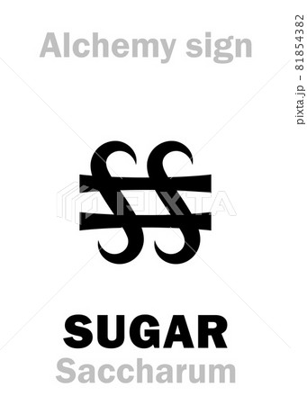 Alchemy Alphabet: SUGAR (Zuccarum, Saccharum), Common/Regular, Table sugar; also: Shugar (obs.). Sucrose, disaccharide composed of two monosaccharides (glucose + fructose): Ch.formula=[C12H22O11]. 81854382