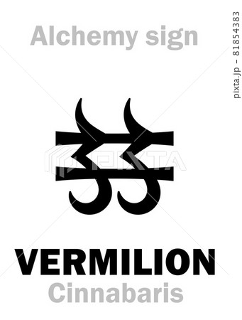 Alchemy Alphabet: CINNABAR / VERMILION (Cinnabaris), also: Vermeil, eq.: kinnabari (greek), figur.: Dragon's blood. Cinnabarite, Mercury sulfide: Chemical formula=[HgS]. 81854383