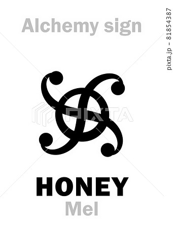 Alchemy Alphabet: HONEY (Mel), also: Mead -- sweet viscous fluid food made by bees from nectar collected from flowers. Alchemical sign, Medieval symbol. 81854387