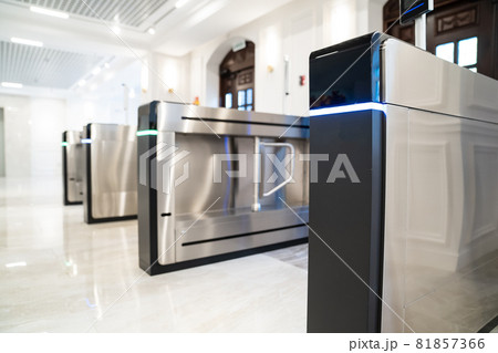 entrance and turnstile with face recognition and body temperature measurement. entrance and turnstile with face recognition and body temperature measurement. 81857366