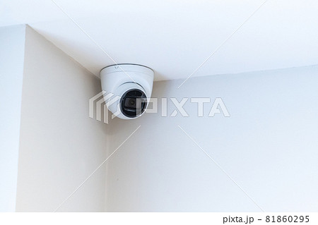 dome video camera on the ceiling. video surveillance and security system  81860295