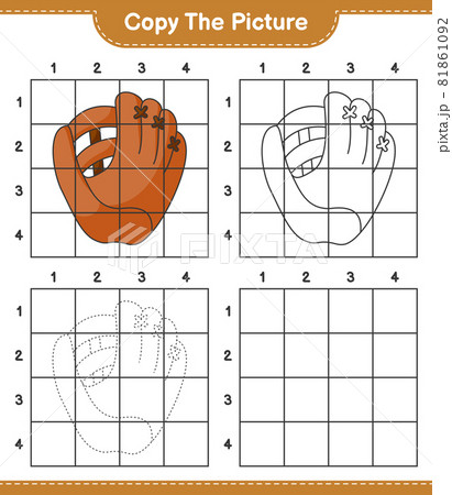 Copy the picture, copy the picture of Baseball Glove using grid lines. Educational children game, printable worksheet, vector illustration 81861092