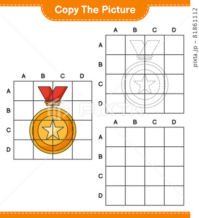 Copy the picture, copy the picture of Trophy using grid lines. Educational children game, printable worksheet, vector illustration 81861112