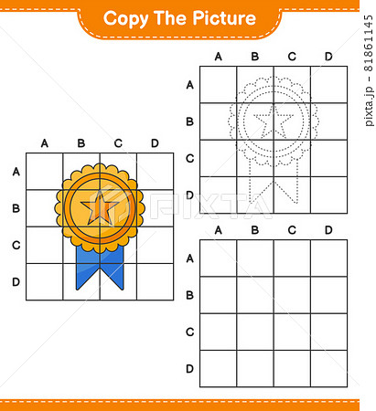 Copy the picture, copy the picture of Trophy using grid lines. Educational children game, printable worksheet, vector illustration 81861145