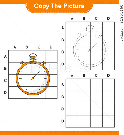 Copy the picture, copy the picture of Stopwatch using grid lines. Educational children game, printable worksheet, vector illustration Copy the picture, copy the picture of Stopwatch using grid lines. Educational children game, printable worksheet, vector illustration 81861160