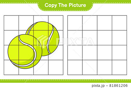 Copy the picture, copy the picture of Tennis Ball using grid lines. Educational children game, printable worksheet, vector illustration 81861206
