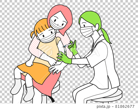 予防接種を受ける女の子（幼児）と注射を打つ女医さん 81862677