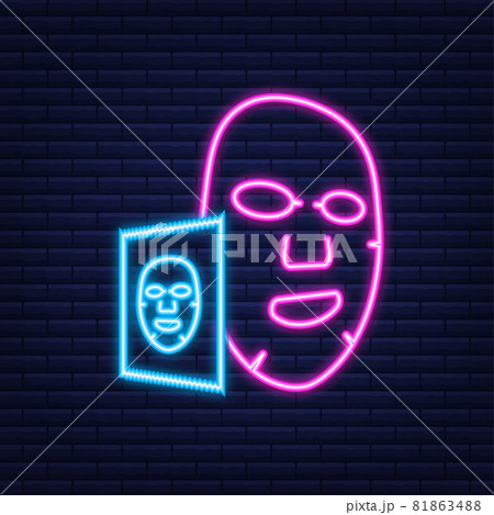 Facial mask flat icon. Neon style. Medicine, cosmetology and health care. Vector stock illustration. Facial mask flat icon. Neon style. Medicine, cosmetology and health care. Vector stock illustration. 81863488