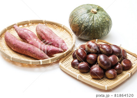 秋の野菜　秋の味覚　栗とさつまいもとカボチャ　野菜の集合 81864520