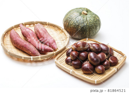 秋の野菜　秋の味覚　栗とさつまいもとカボチャ　野菜の集合 81864521
