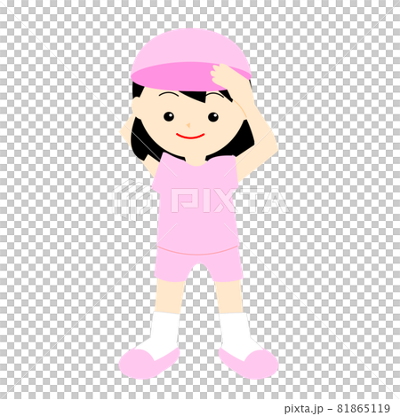 つば付き帽子をかぶる女の子のイラスト素材