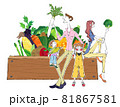 家庭菜園で野菜を収穫する家族のイラスト 81867581