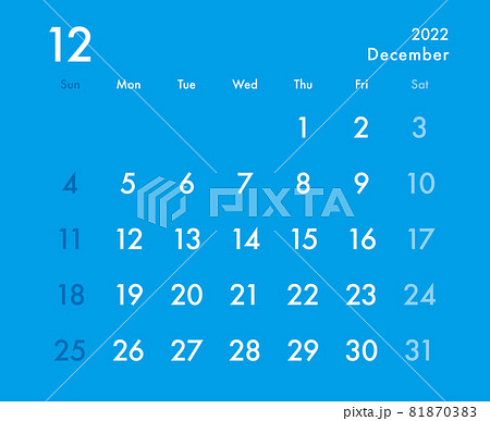 2022年 カレンダー 12月 ブルー×ホワイト 81870383