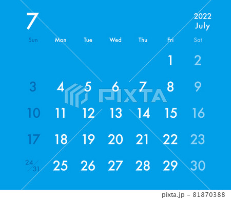 2022年 カレンダー 7月 ブルー×ホワイト 81870388