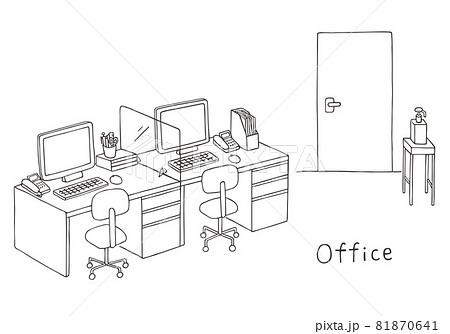 オフィスの感染症対策 手描きイラスト モノクロ のイラスト素材 オフィスの感染症対策 手描きイラスト モノクロ のイラスト素材