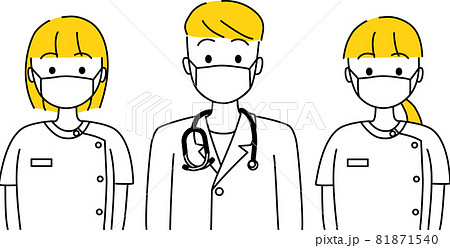 医療従事者の女性と男性 上半身3人セット_マスク着用 医療従事者の女性と男性 上半身3人セット_マスク着用 81871540