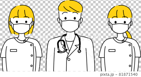 医療従事者の女性と男性 上半身3人セット_マスク着用 医療従事者の女性と男性 上半身3人セット_マスク着用 81871540
