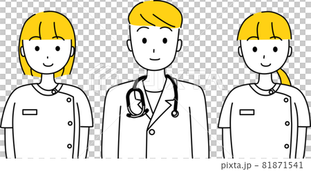 医療従事者の女性と男性　上半身3人セット 81871541