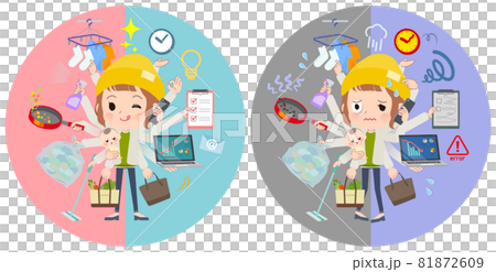 一組辦公室和私人同時處理多項任務的休閒時尚女性 81872609