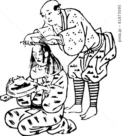 髷を整える武士 81873095