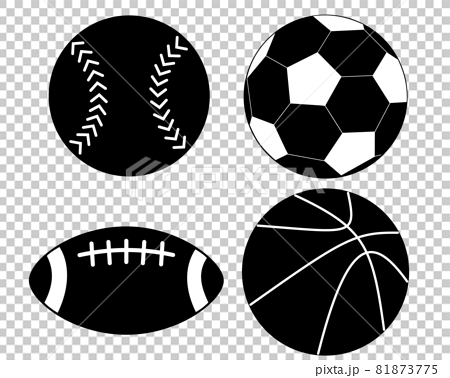 球技のボールの白黒シルエット 野球 サッカー ラグビー バスケットのイラスト素材