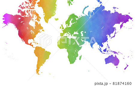 水彩レインボーカラーの世界地図のイラスト素材