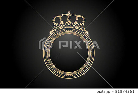Frame with crown, Circle gold border with crown pattern. Ellipse Frame element with color gold isolated background, for letterpress, embroidery, invitation wedding anniversary and sign label. 81874361