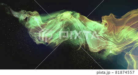 アルコールインクアート背景)黄緑のうねり バナー 波 エネルギー 近未来 グラデーション 黒背景 アルコールインクアート背景)黄緑のうねり バナー 波 エネルギー 近未来 グラデーション 黒背景 81874557