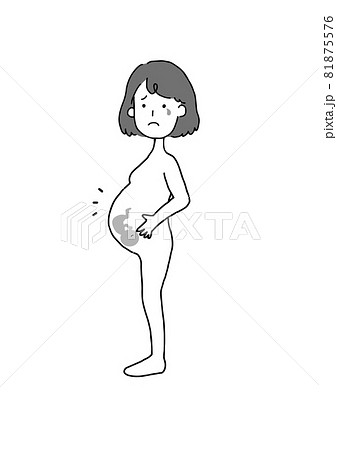 泣き顔の裸の妊婦と胎児のイメージイラスト白黒 泣き顔の裸の妊婦と胎児のイメージイラスト白黒 81875576