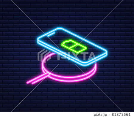 Wireless charging for smartphone. Innovative modern technological accessories. Neon style. Vector illustration isometric flat design. 81875661