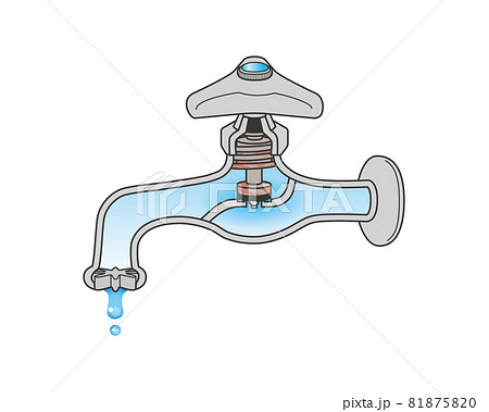 蛇口 断面 断面図 錆 イラスト ケレップ コマ スピンドル パッキン 単水栓 横向き 水漏れ ポのイラスト素材