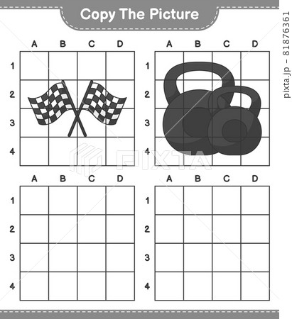 Copy the picture, copy the picture of Racing Flags and Dumbbell using grid lines. Educational children game, printable worksheet, vector illustration Copy the picture, copy the picture of Racing Flags and Dumbbell using grid lines. Educational children game, printable worksheet, vector illustration 81876361