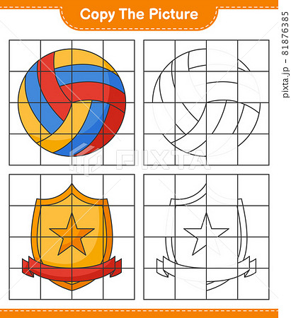 Copy the picture, copy the picture of Volleyball and Trophy using grid lines. Educational children game, printable worksheet, vector illustration Copy the picture, copy the picture of Volleyball and Trophy using grid lines. Educational children game, printable worksheet, vector illustration 81876385