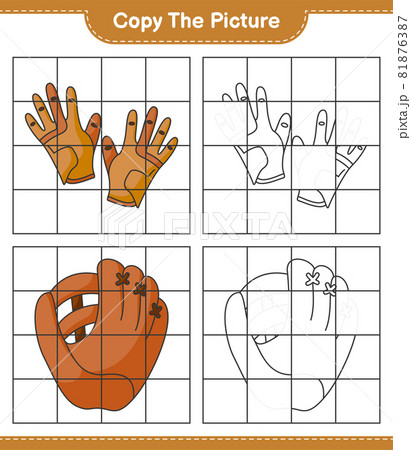 Copy the picture, copy the picture of Golf Gloves and Baseball Glove using grid lines. Educational children game, printable worksheet, vector illustration 81876387