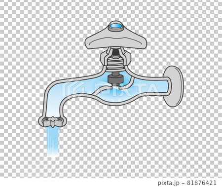 節水コマ 蛇口 断面 断面図 イラスト ケレップ コマ スピンドル パッキン 単水栓 横向き 水流 81876421