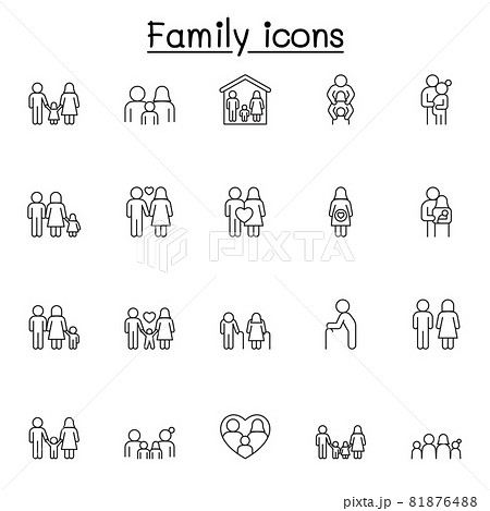 Family icons set in thin line style 81876488