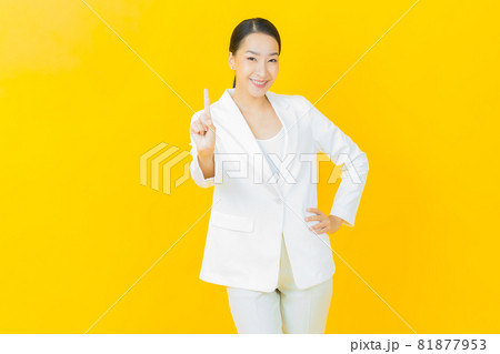 Portrait beautiful young asian woman smile with action Portrait beautiful young asian woman smile with action 81877953