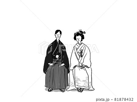 座った新郎新婦（花嫁：日本髪、文金高島田）和装、ウエディング、結婚、和装ウエディング、フォトウエディ 81878432