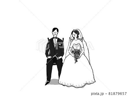 椅子に座って微笑む新郎新婦 ドレス2 結婚式 ウエディング のイラスト素材